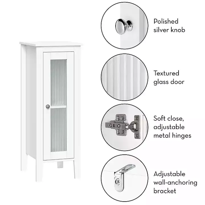 White Wood Slim Single Glass Door Floor Cabinet