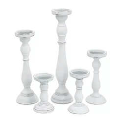 White Wood Spindle Taper Candle Holders, Set of 5