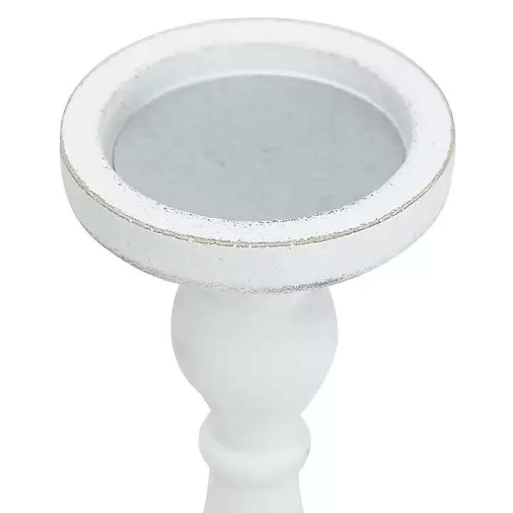 White Wood Spindle Taper Candle Holders, Set of 5
