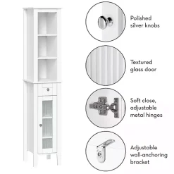 White Wood Tall Single Pane Glass Door Cabinet