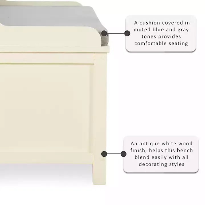 White Wood Upholstered Storage Bench