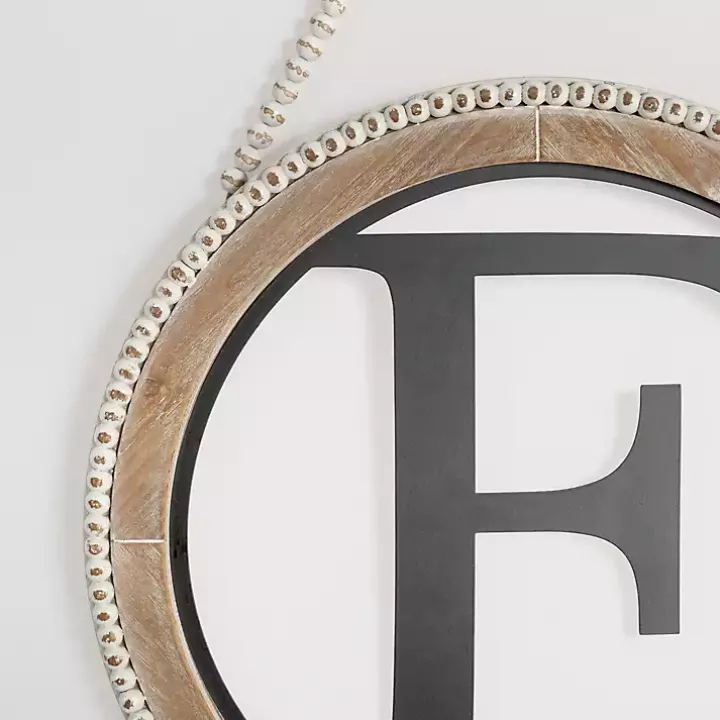 Whitewash Bead Trim Monogram F Plaque