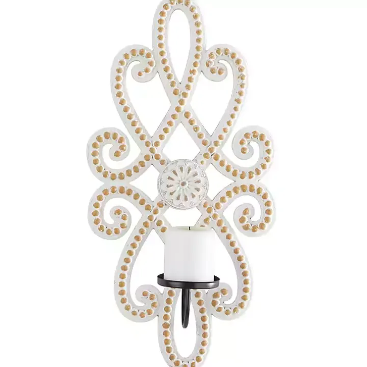 Whitewash Beaded Scroll Sconce