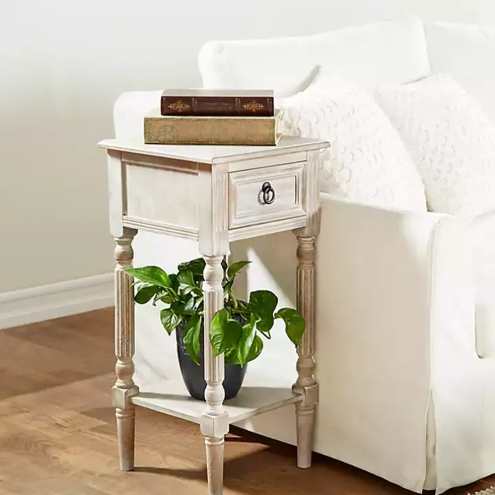 Whitewash Distressed Wood Accent Table