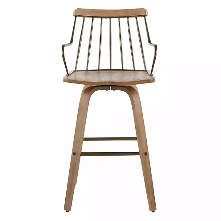 Whitewash Poplar Wood Swivel Counter Stool
