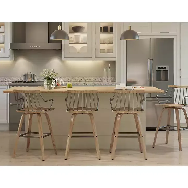 Whitewash Poplar Wood Swivel Counter Stool