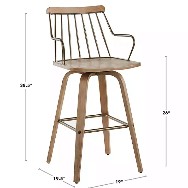 Whitewash Poplar Wood Swivel Counter Stool