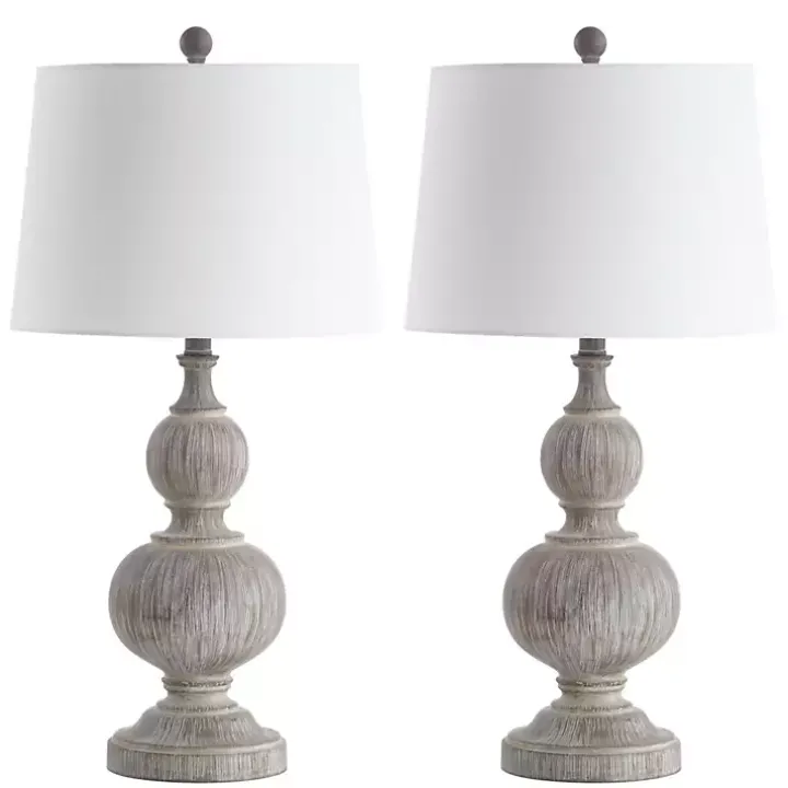 Whitewashed Brown Carved 2-pc. Table Lamp Set