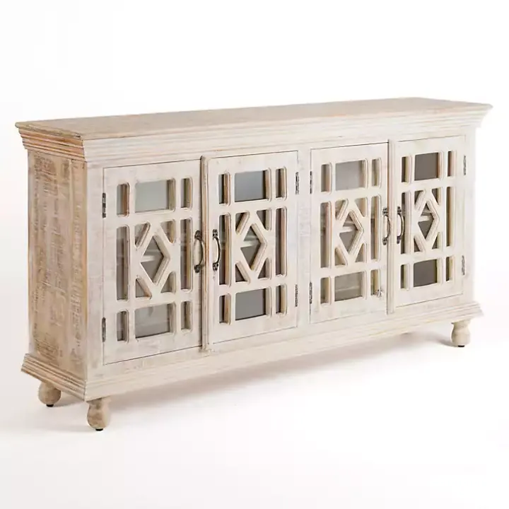 Whitewashed Carri Glass Door Cabinet