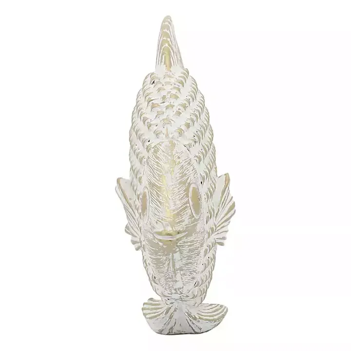 Whitewashed Ceramic Woven Fish Statue