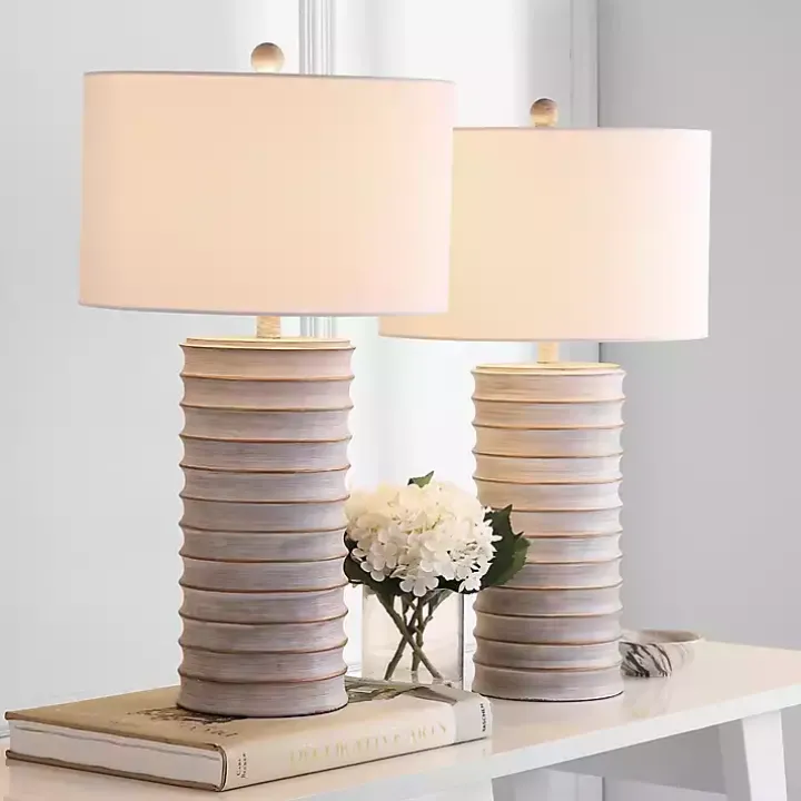 Whitewashed Gray Ridges Table Lamps, Set of 2