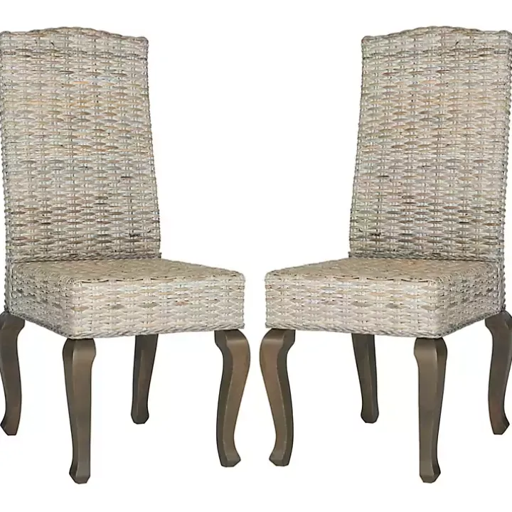 Whitewashed Kubu Rattan Dining Chairs, Set of 2