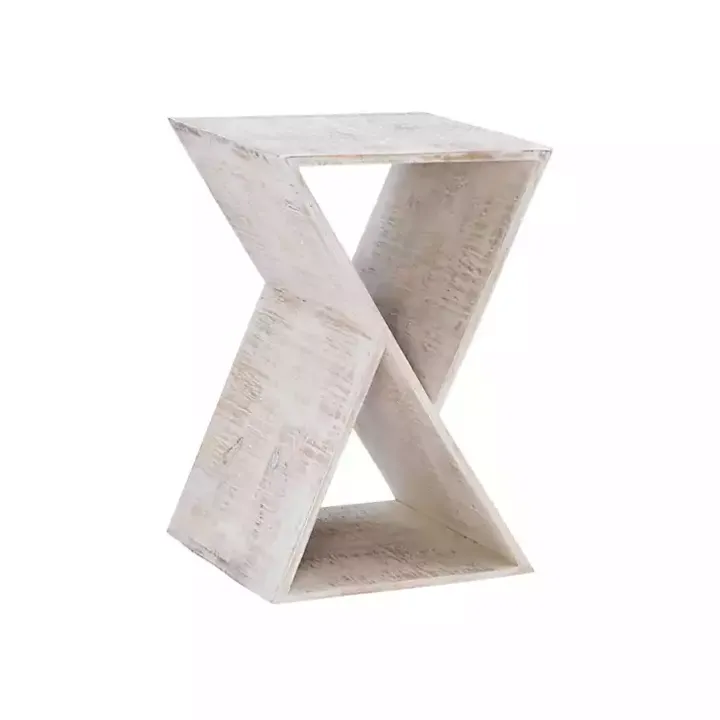 Whitewashed Mango Wood Hourglass Accent Table