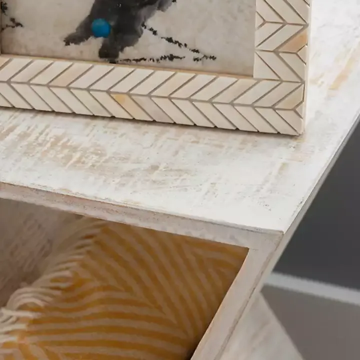 Whitewashed Mango Wood Hourglass Accent Table