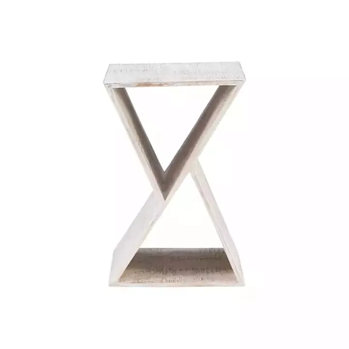 Whitewashed Mango Wood Hourglass Accent Table