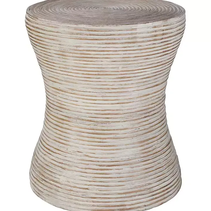 Whitewashed Natural Rattan Accent Table