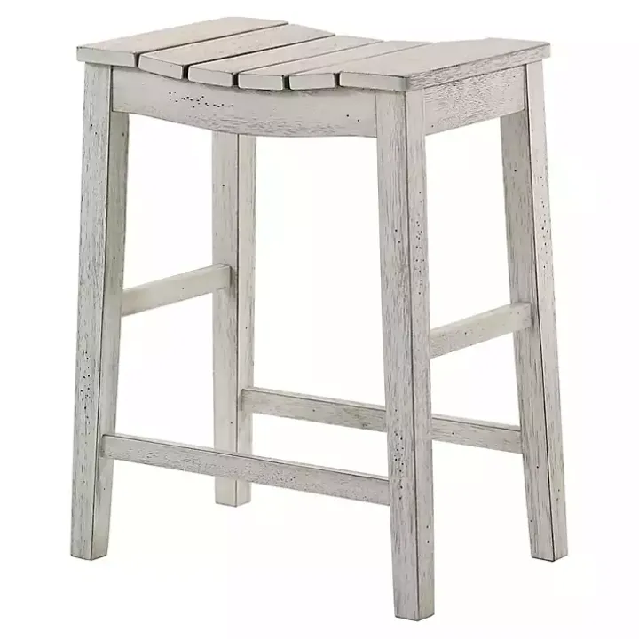 Whitewashed Saddle Seat Counter Stools, Set of 2