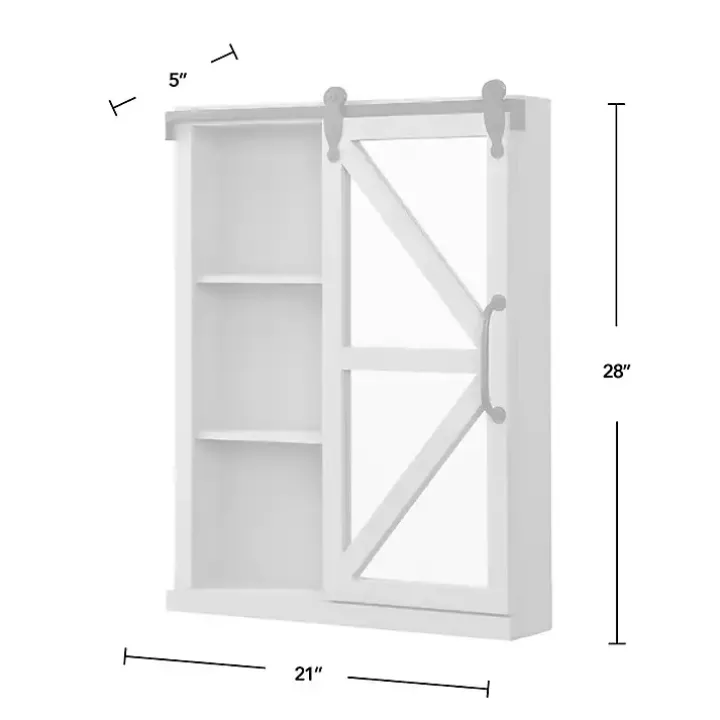 Whitewashed Sliding Barn Door Wall Cabinet