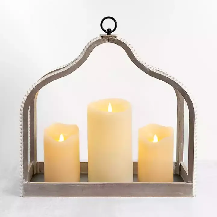 Whitewashed Wood Beaded Open Lantern