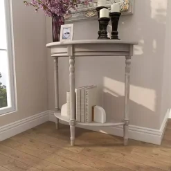 Whitewashed Wood Half Moon Console Table