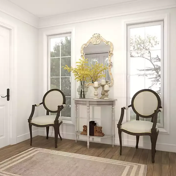 Whitewashed Wood Half Moon Console Table