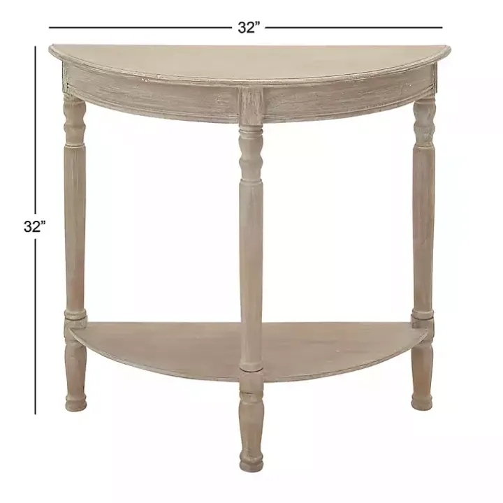 Whitewashed Wood Half Moon Console Table