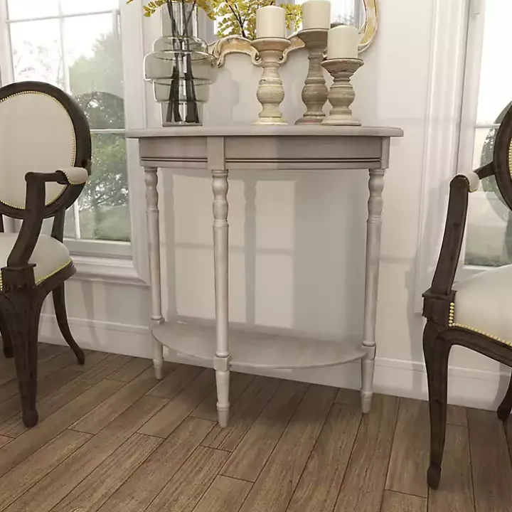 Whitewashed Wood Half Moon Console Table