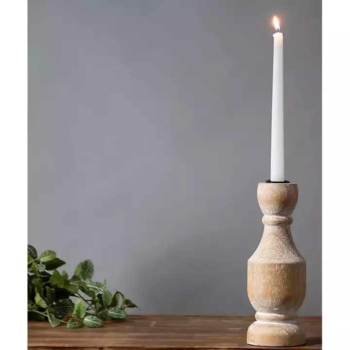 Whitewashed Wood Taper Candle Holder, 9 in.