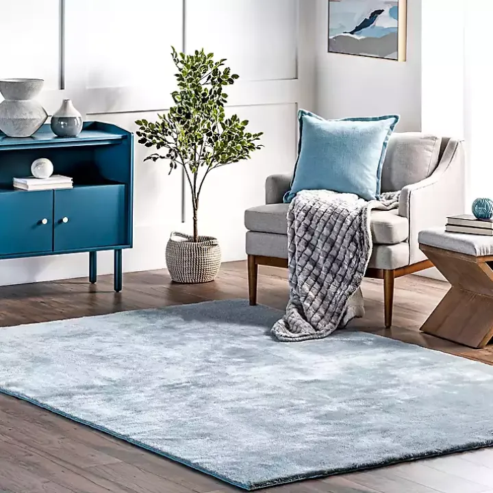 Whitlow Blue Shag Washable Area Rug, 6x9