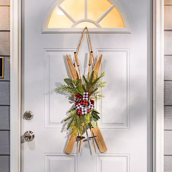 Winter Greenery Ski Wall Plaque