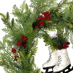 Winter Skates Christmas Wreath with Red Berries