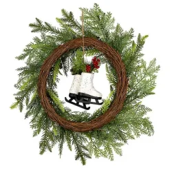 Winter Skates Christmas Wreath with Red Berries