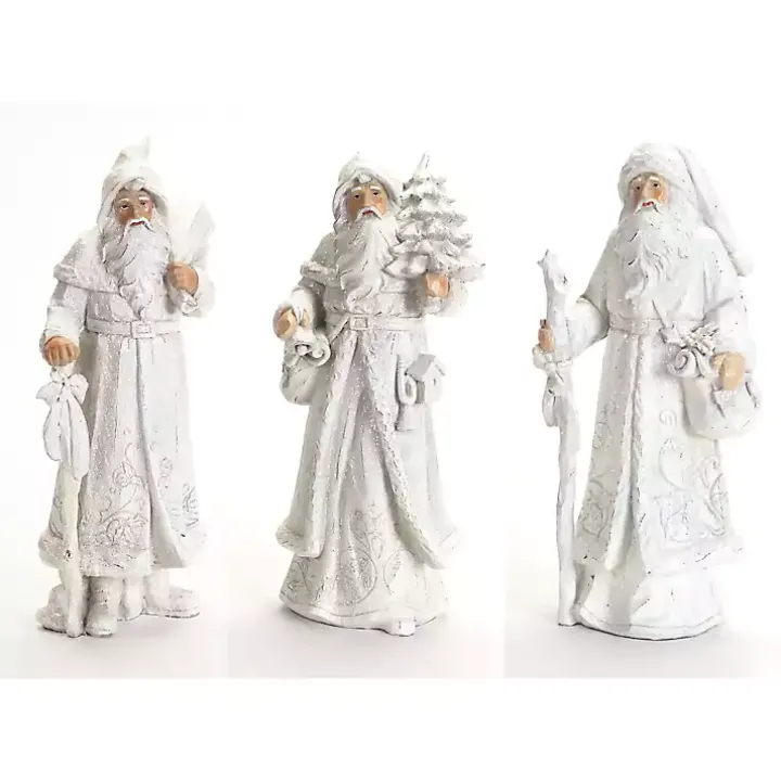 Winter White Resin Santa Figurines, Set of 3