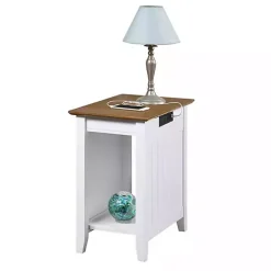 Wood & White Two-Tone Charging Open Accent Table