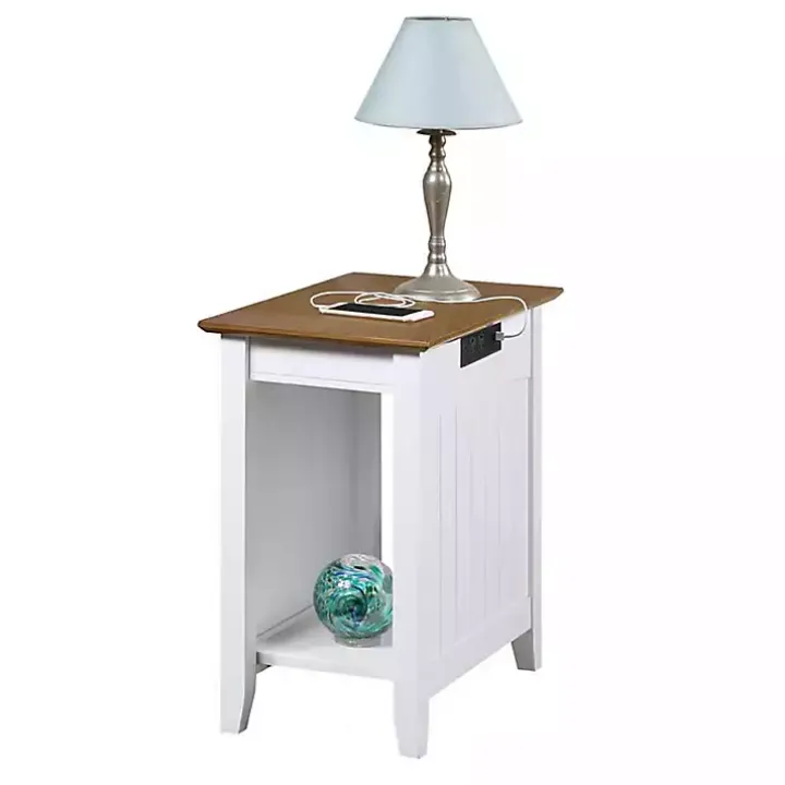 Wood & White Two-Tone Charging Open Accent Table
