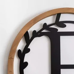 Wood and Metal Laurel Monogram E Plaque