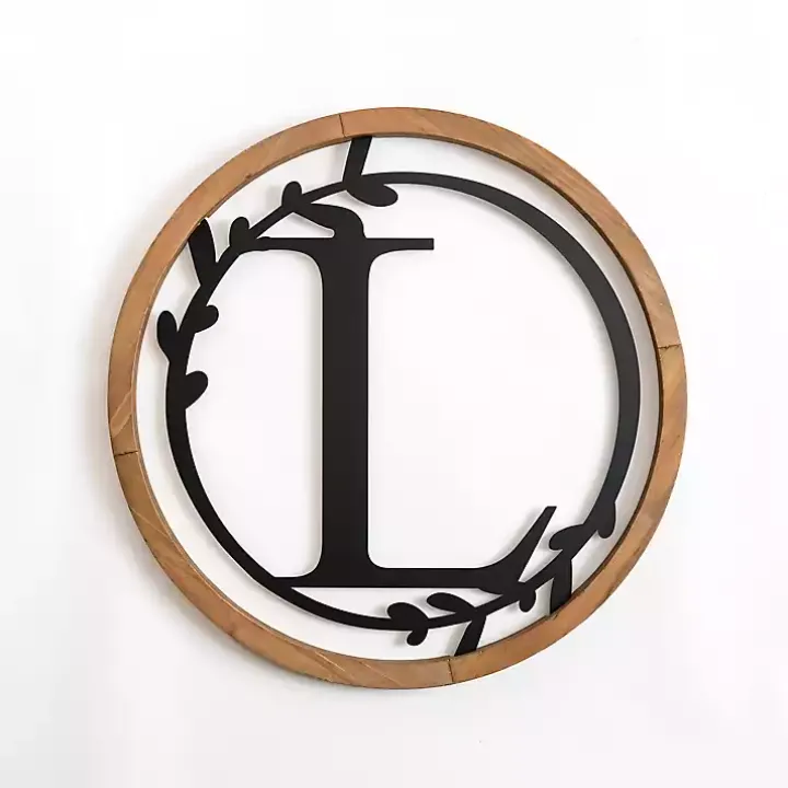 Wood and Metal Laurel Monogram L Plaque