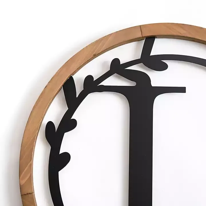 Wood and Metal Laurel Monogram L Plaque