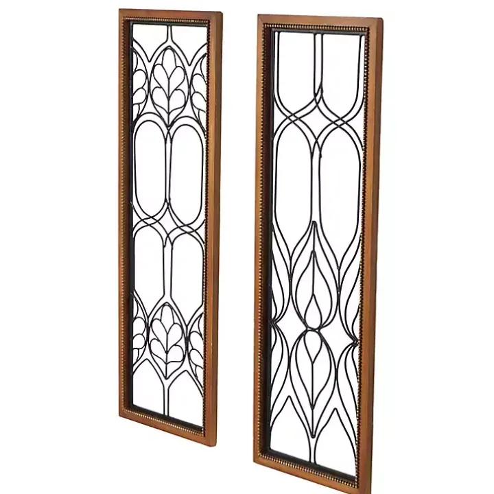 Wood and Metal Wire Wall Plaques, Set of 2