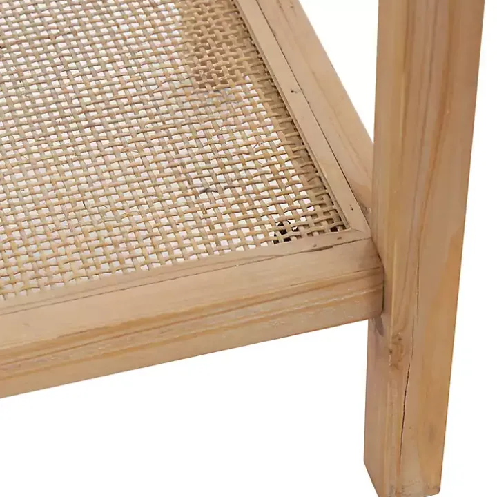 Wood Glass Top Console Table with Rattan Shelf