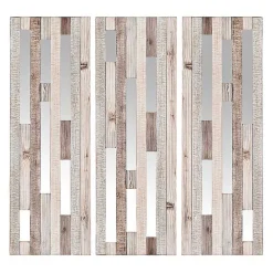 Wood Plank and Mirror Slice Wall Plaques, Set of 3
