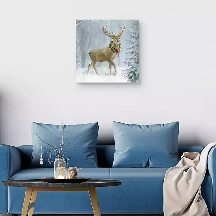 Woodland Holiday Deer Canvas Art Print