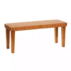 Woven Leather Textured Wood Bench