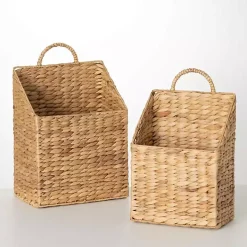 Woven Rectangle Baskets with Handles, Set of 2