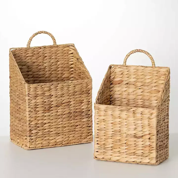 Woven Rectangle Baskets with Handles, Set of 2