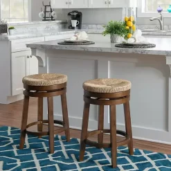 Woven Seagrass Walnut Wood Swivel Counter Stool