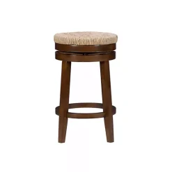 Woven Seagrass Walnut Wood Swivel Counter Stool