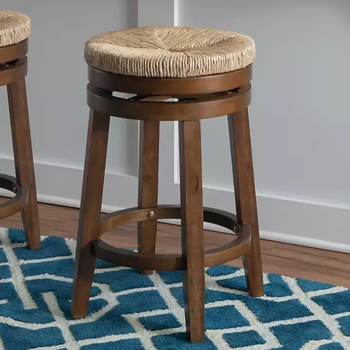 Woven Seagrass Walnut Wood Swivel Counter Stool