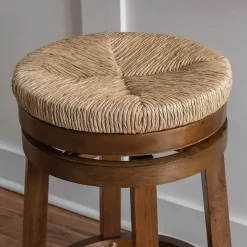 Woven Seagrass Walnut Wood Swivel Counter Stool