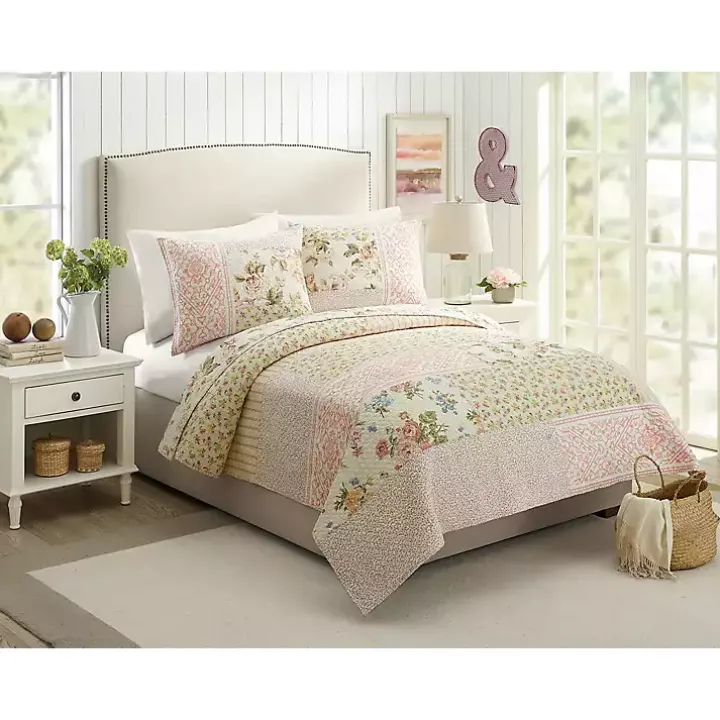 Yellow and Pink Patchwork Blooms Full/Queen Quilt